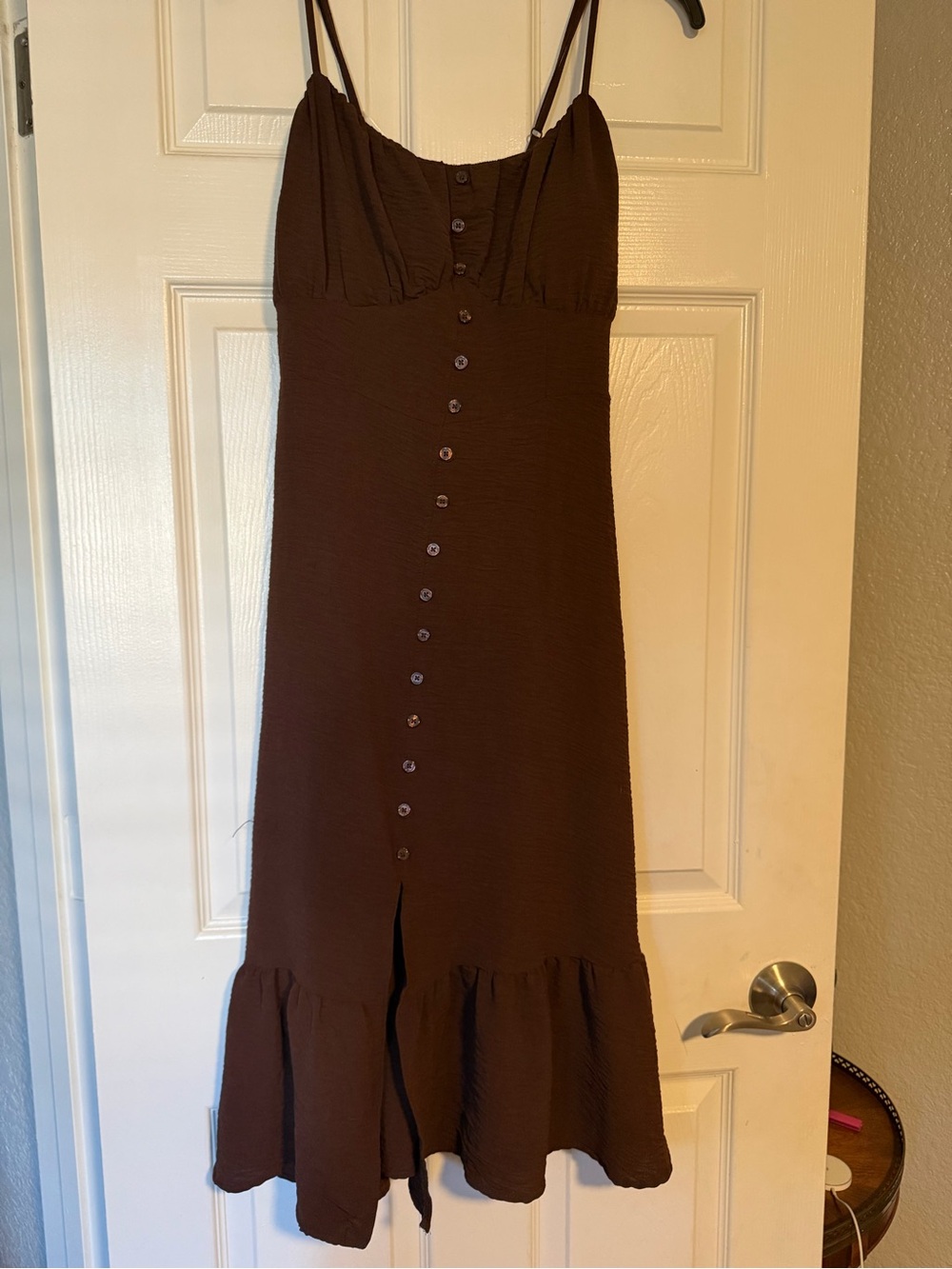 No Boundaries Brown Button-Front Midi Dress